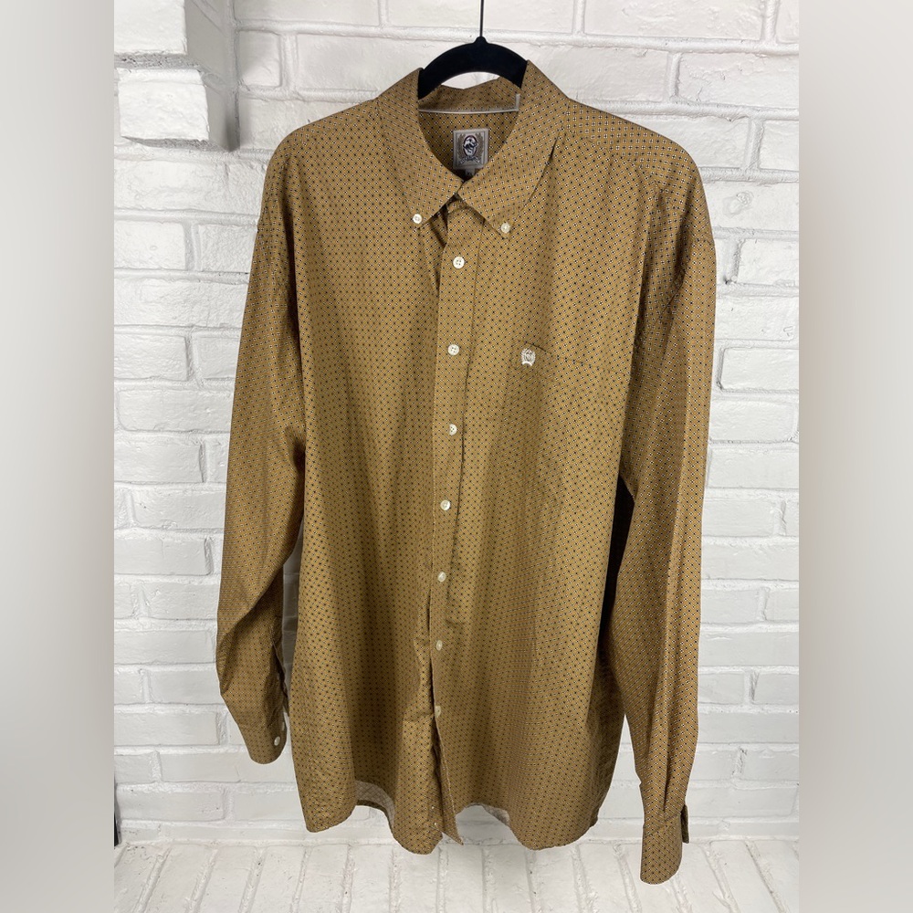 Cinch Western Button-Down Shirt XL Brown Micro-Print Cotton Rodeo Cowboy